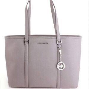 Michael Kors Dove Grey Sady Saffioano Leather Large Tote
